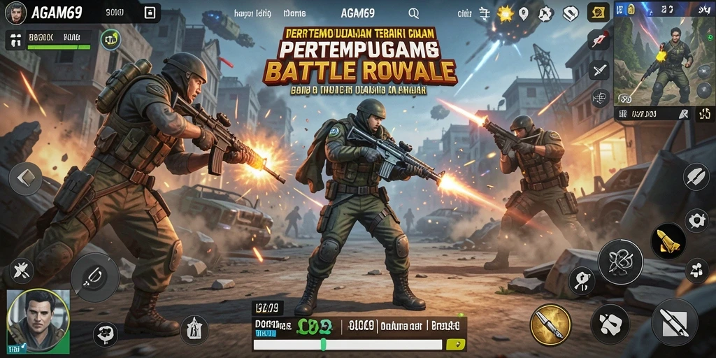 Tangkapan layar menunjukkan pertempuran seru dalam AGAM69 di arena Battle Royale.