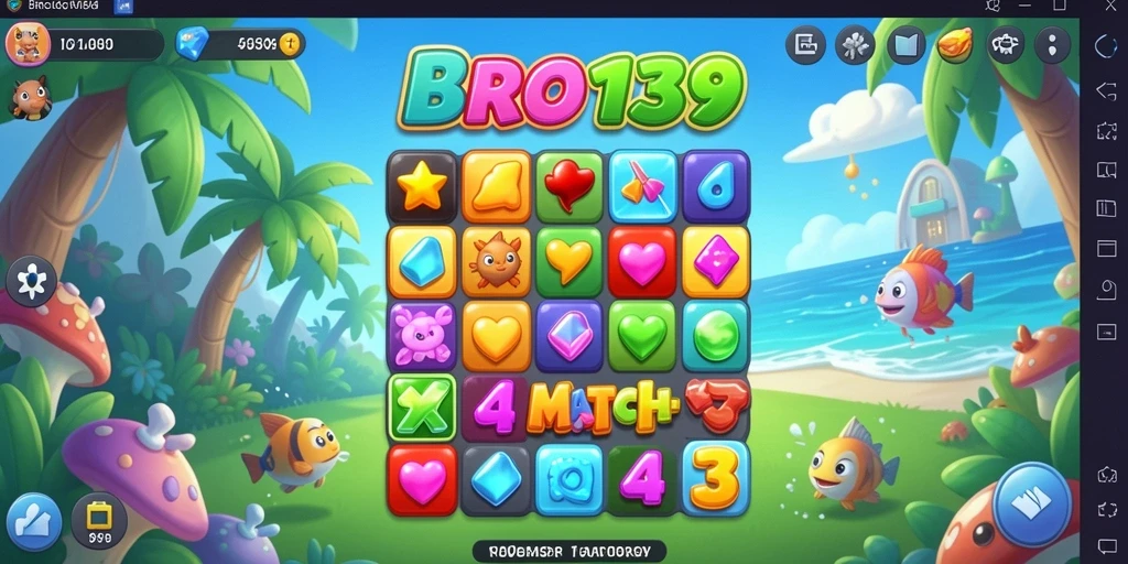 Tangkapan layar BRO138 menampilkan momen seru bermain Match-3 penuh warna.