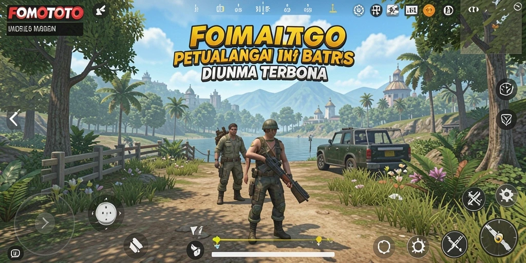 Screenshot dari gameplay FOMOTOTO yang menunjukkan eksplorasi dunia terbuka.