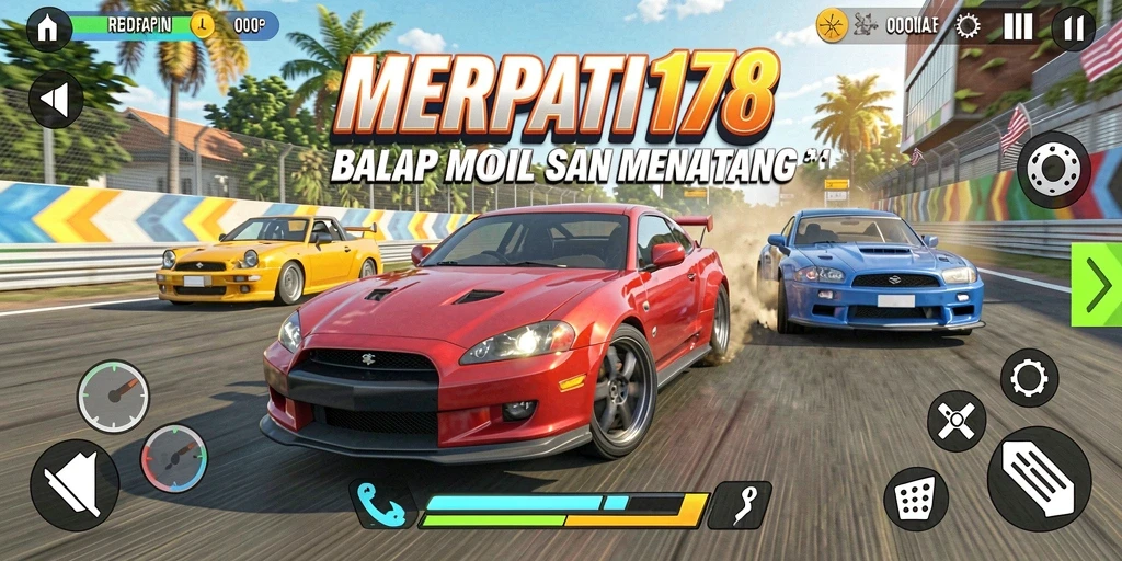 Screenshot gameplay MERPATI178 menampilkan balapan mendebarkan dengan mobil stylish.