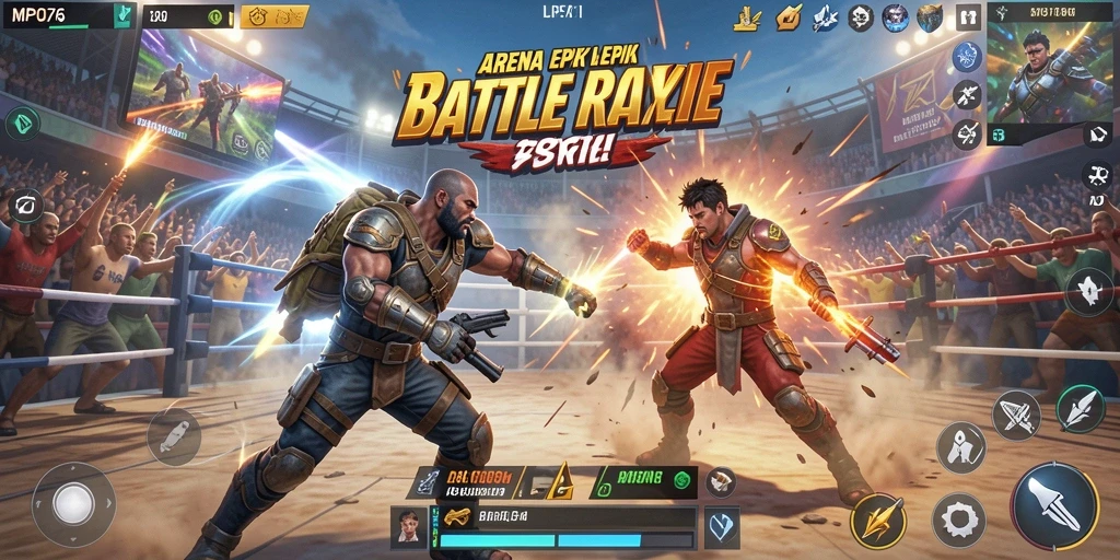 Screenshot MPO76 menampilkan pertarungan intens dalam arena Battle Royale.