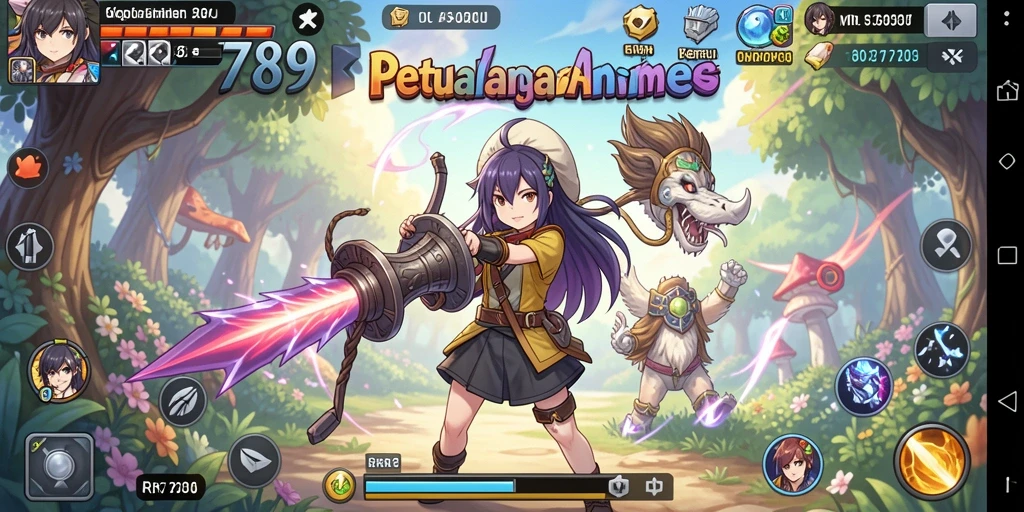 Screenshot gameplay RR789 menampilkan pertarungan karakter anime yang dinamis.