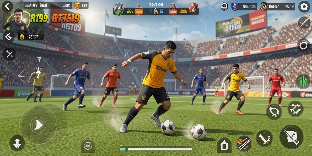 Screenshot gameplay RT99 menampilkan aksi olahraga yang seru.
