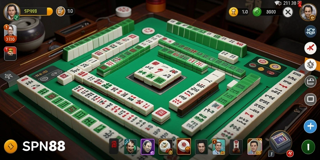 Screenshot gameplay SPN88 menunjukkan antarmuka yang menarik dan ubin Mahjong yang berwarna.