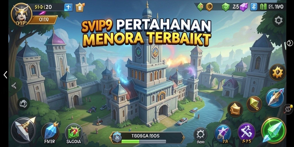 Tampilan gameplay SVIP9 dengan menara pertahanan yang strategis.