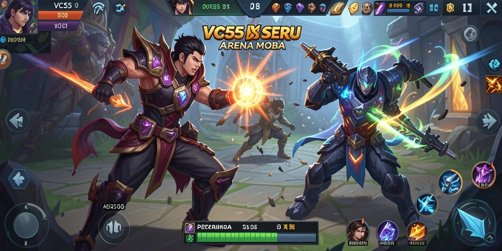 Tampilan layar pertandingan seru di VC55 dengan efek visual menakjubkan.