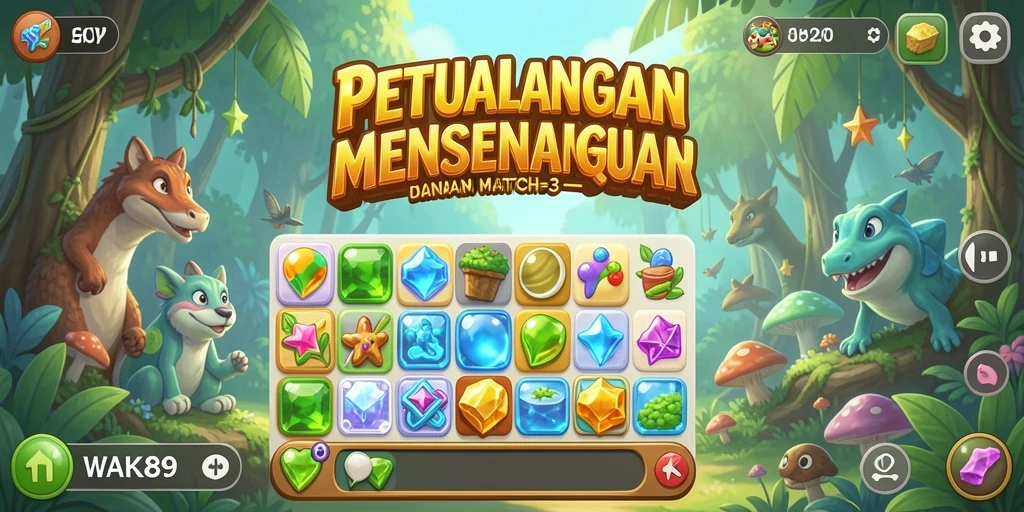 Tampilan permainan WAK89 dengan gameplay Match-3 seru.